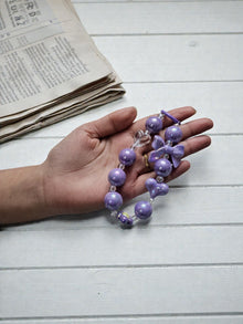 Lavender Bow & Heart Beaded Phone Charm – Pastel Aesthetic Wrist Strap