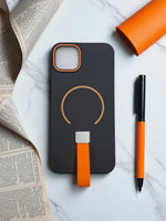 Black MagSafe Soft TPU Case with Orange Finger Grip
