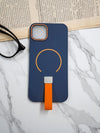 Navy Blue MagSafe Soft TPU Case with Orange Finger Grip - Cover Stall