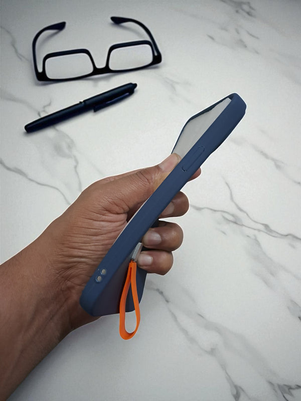Navy Blue MagSafe Soft TPU Case with Orange Finger Grip - Cover Stall