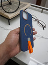 Navy Blue MagSafe Soft TPU Case with Orange Finger Grip - Cover Stall