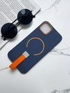 Navy Blue MagSafe Soft TPU Case with Orange Finger Grip - Cover Stall