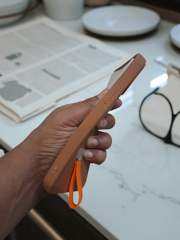 Brown MagSafe Soft TPU Case with Orange Finger Grip - Cover Stall