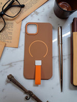 Brown MagSafe Soft TPU Case with Orange Finger Grip
