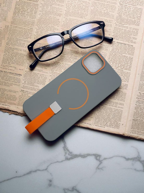 Grey MagSafe Soft TPU Case with Orange Finger Grip - Cover Stall