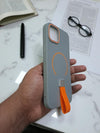 Grey MagSafe Soft TPU Case with Orange Finger Grip - Cover Stall