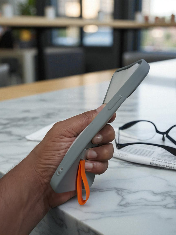 Grey MagSafe Soft TPU Case with Orange Finger Grip - Cover Stall