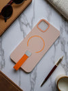Peach MagSafe Soft TPU Case with Orange Finger Grip - Cover Stall