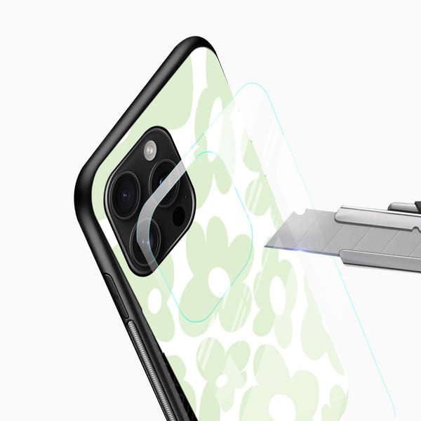 Mint Green Floral Aesthetic Glass Mobile Cover - Cover Stall