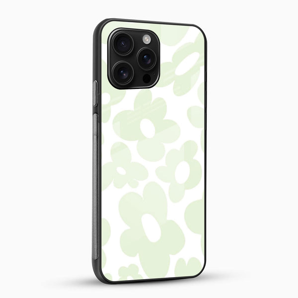Mint Green Floral Aesthetic Glass Mobile Cover - Cover Stall