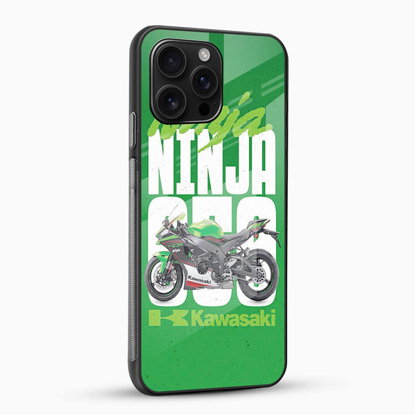 Premium Ninja 650 motorcycle mobile case side angle showing glossy tempered glass finish and slim fit design