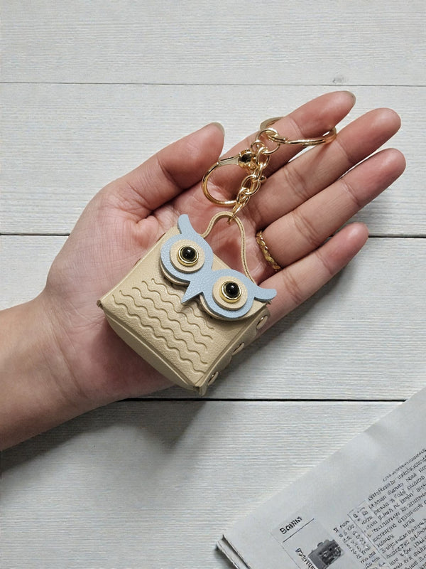 Cute Owl Mini Bag Keychain – Cartoon Leather Key Holder - Cover Stall