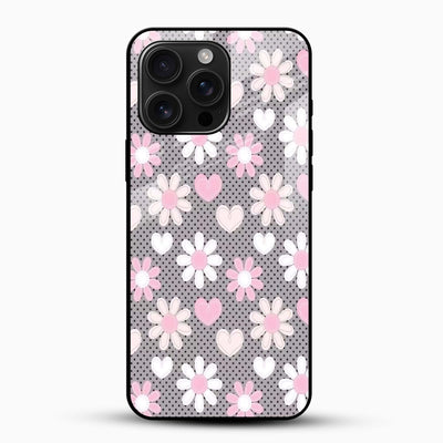 Pink White Flowers Glass Case