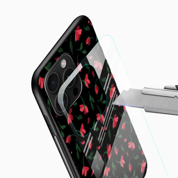 Midnight Red Blossom Glass Mobile Cover – Dark Floral - Cover Stall