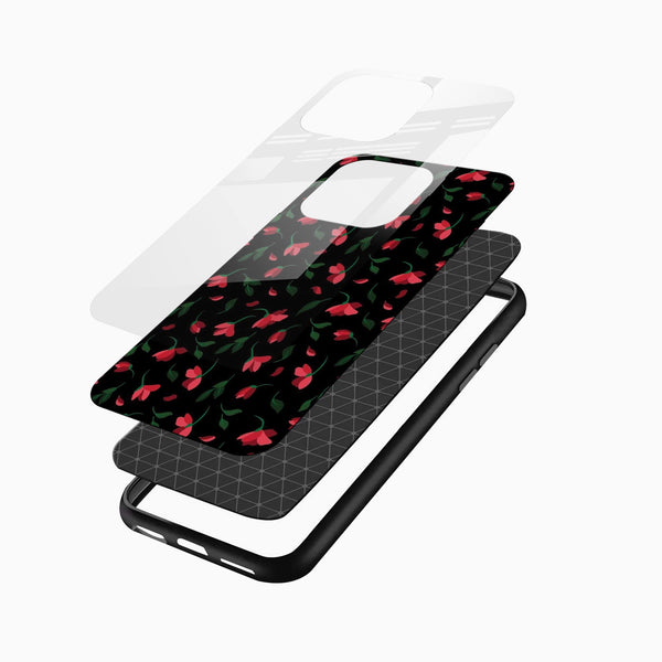 Midnight Red Blossom Glass Mobile Cover – Dark Floral - Cover Stall