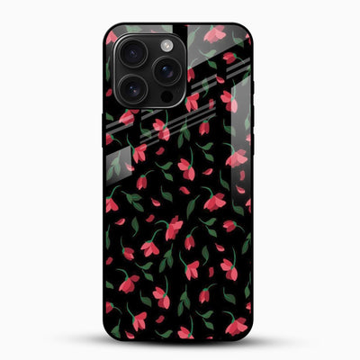 Midnight Red Blossom Glass Mobile Cover – Dark Floral