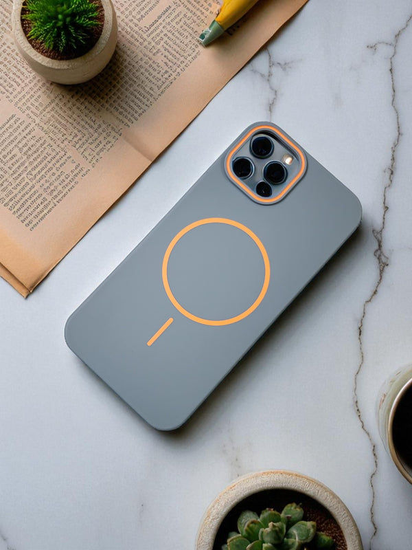 Grey MagSafe Soft TPU Case with Orange Accents | Stylish iPhone Cover - Cover Stall