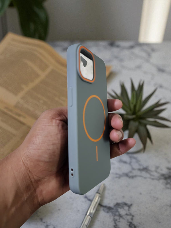 Grey MagSafe Soft TPU Case with Orange Accents | Stylish iPhone Cover - Cover Stall