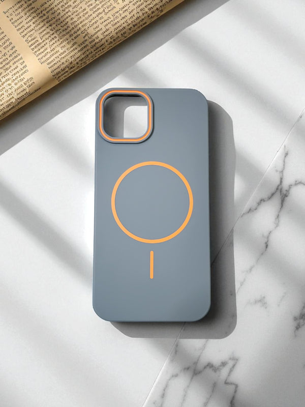 Grey MagSafe Soft TPU Case with Orange Accents | Stylish iPhone Cover - Cover Stall
