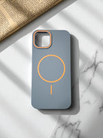 Grey MagSafe Soft TPU Case with Orange Accents | Stylish iPhone Cover
