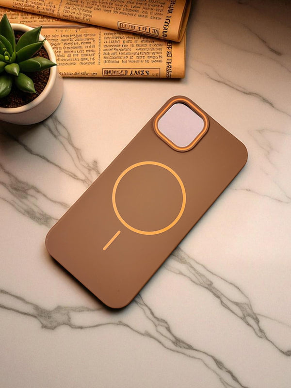 Brown MagSafe Soft TPU Case with Orange Accents | Stylish iPhone Cover - Cover Stall
