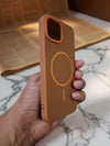 Brown MagSafe Soft TPU Case with Orange Accents | Stylish iPhone Cover - Cover Stall