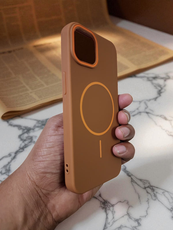 Brown MagSafe Soft TPU Case with Orange Accents | Stylish iPhone Cover - Cover Stall