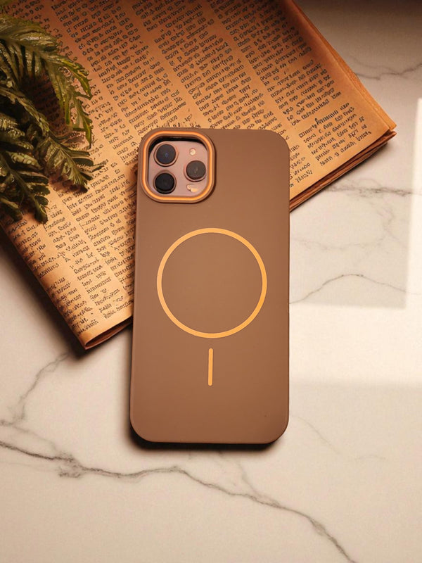 Brown MagSafe Soft TPU Case with Orange Accents | Stylish iPhone Cover - Cover Stall