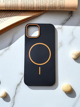 Black MagSafe Soft TPU Case with Orange Ring | Premium iPhone Cover
