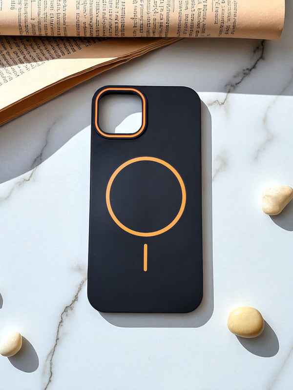 Black MagSafe Soft TPU Case with Orange Ring | Premium iPhone Cover - Cover Stall