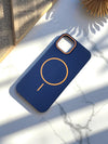 Navy Blue MagSafe Soft TPU Case with Orange Ring | Stylish iPhone Cover - Cover Stall