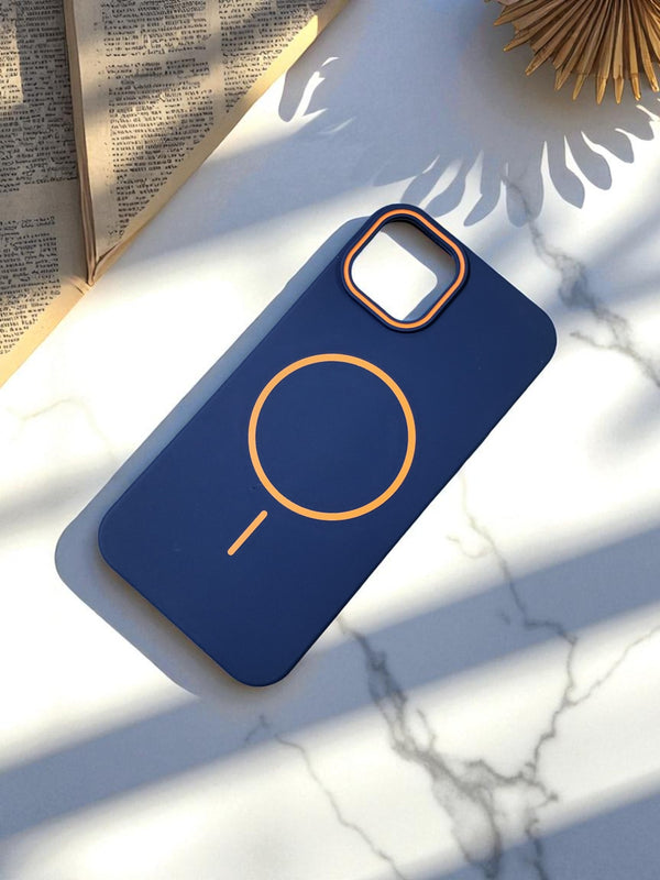 Navy Blue MagSafe Soft TPU Case with Orange Ring | Stylish iPhone Cover - Cover Stall