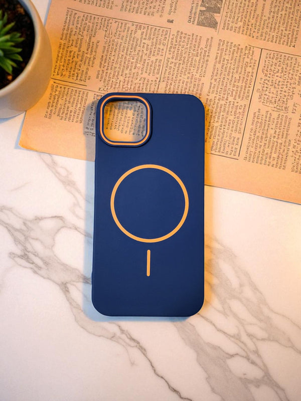 Navy Blue MagSafe Soft TPU Case with Orange Ring | Stylish iPhone Cover - Cover Stall