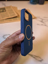 Navy Blue MagSafe Soft TPU Case with Orange Ring | Stylish iPhone Cover - Cover Stall
