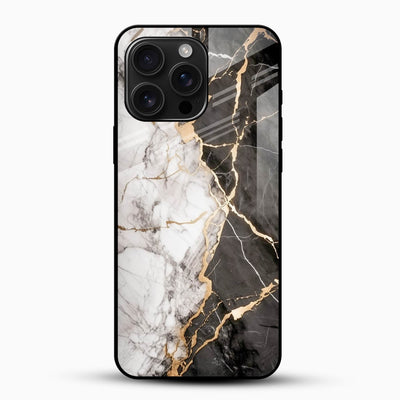 White & Gold Marble Glass Mobile Case – Luxury Stone Design