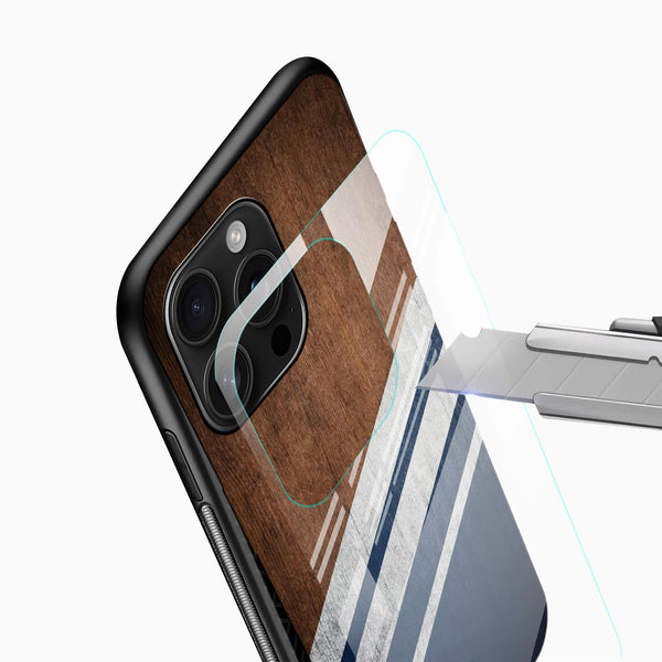 Wood Stripe Glass Mobile Cover – Minimalist Premium Design - Cover Stall