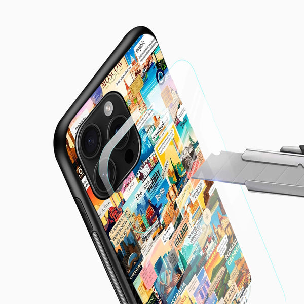 World Wanderer Glass Phone Cover – Travel Collage Design - Cover Stall