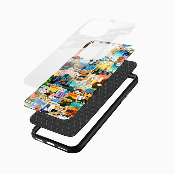 World Wanderer Glass Phone Cover – Travel Collage Design - Cover Stall
