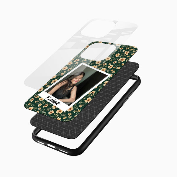 Custom Floral Photo Glass Phone Case with Name - Cover Stall