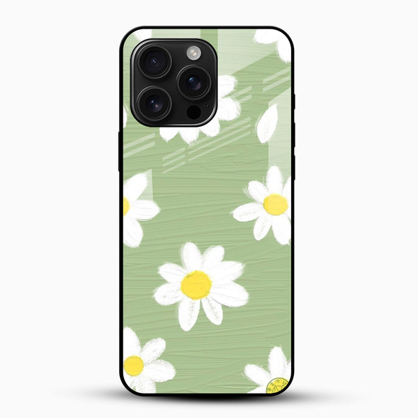 Green Daisy Aesthetic Glass Mobile Cover – Floral - Cover Stall