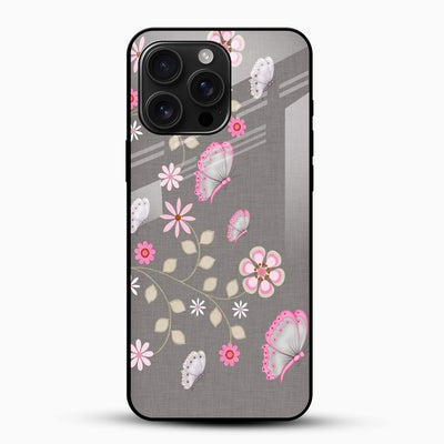 Pink Butterfly Floral Glass Mobile Cover – Cute & Elegant