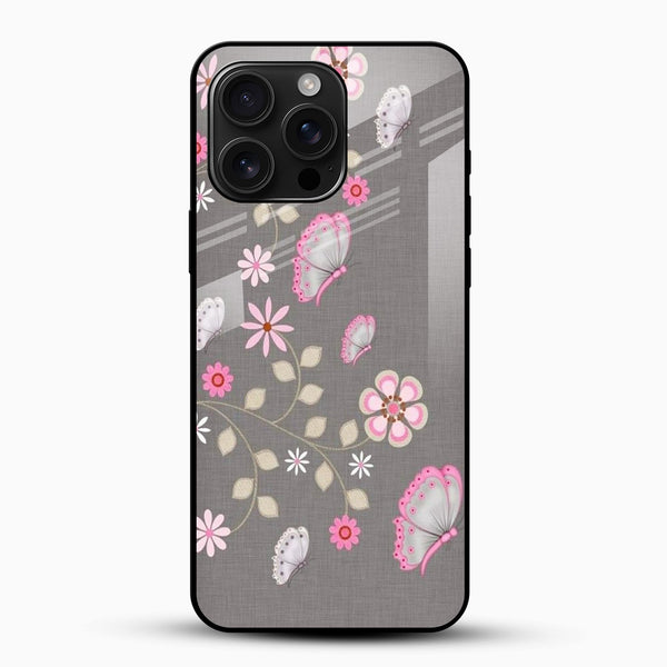 Pink Butterfly Floral Glass Mobile Cover – Cute & Elegant - Cover Stall