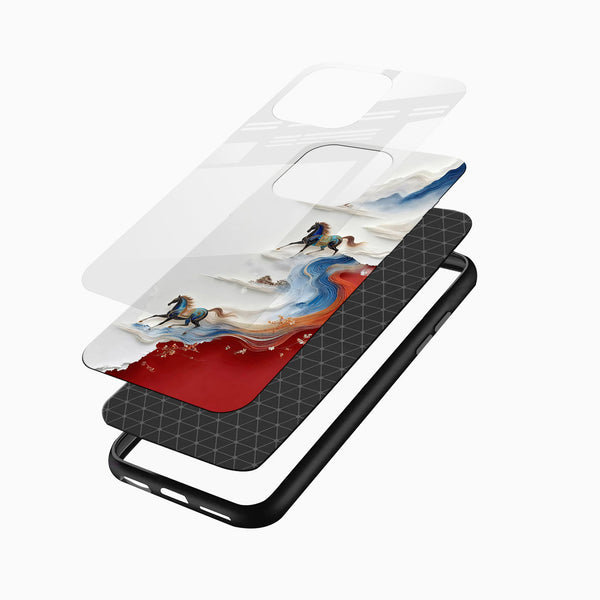 Blue horse phone case with detailed artwork and shockproof TPU bumper edges