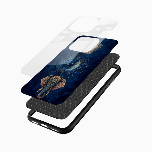 Mystic Moon Elephant mobile cover displayed on a smartphone with glossy finish