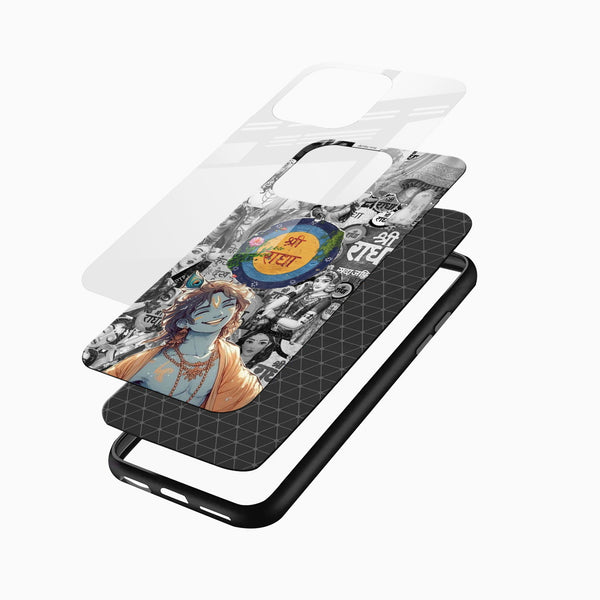 Shri Radha Krishna phone case with detailed devotional design and shockproof TPU bumper edges