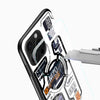 Close-up of M20 Tech Blueprint Glass Mobile Cover showing industrial components and technical illustrations.