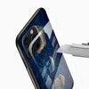 Deep blue celestial Glass Mobile Cover with gold mandala detailing