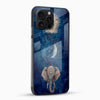 Crescent moon and ornate elephant design on premium glass mobile cover