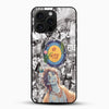 Shri Radha Krishna glass mobile cover with devotional collage and central Shri Radha artwork