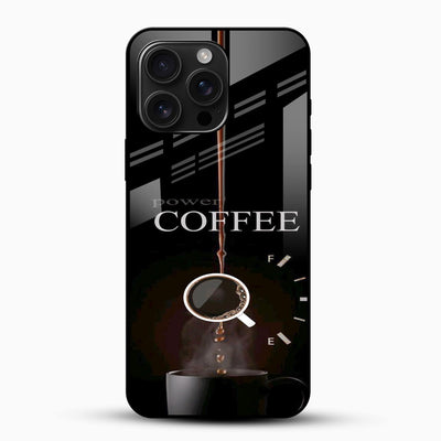 Power Coffee Glass Mobile Cover – Minimal Coffee Aesthetic Design